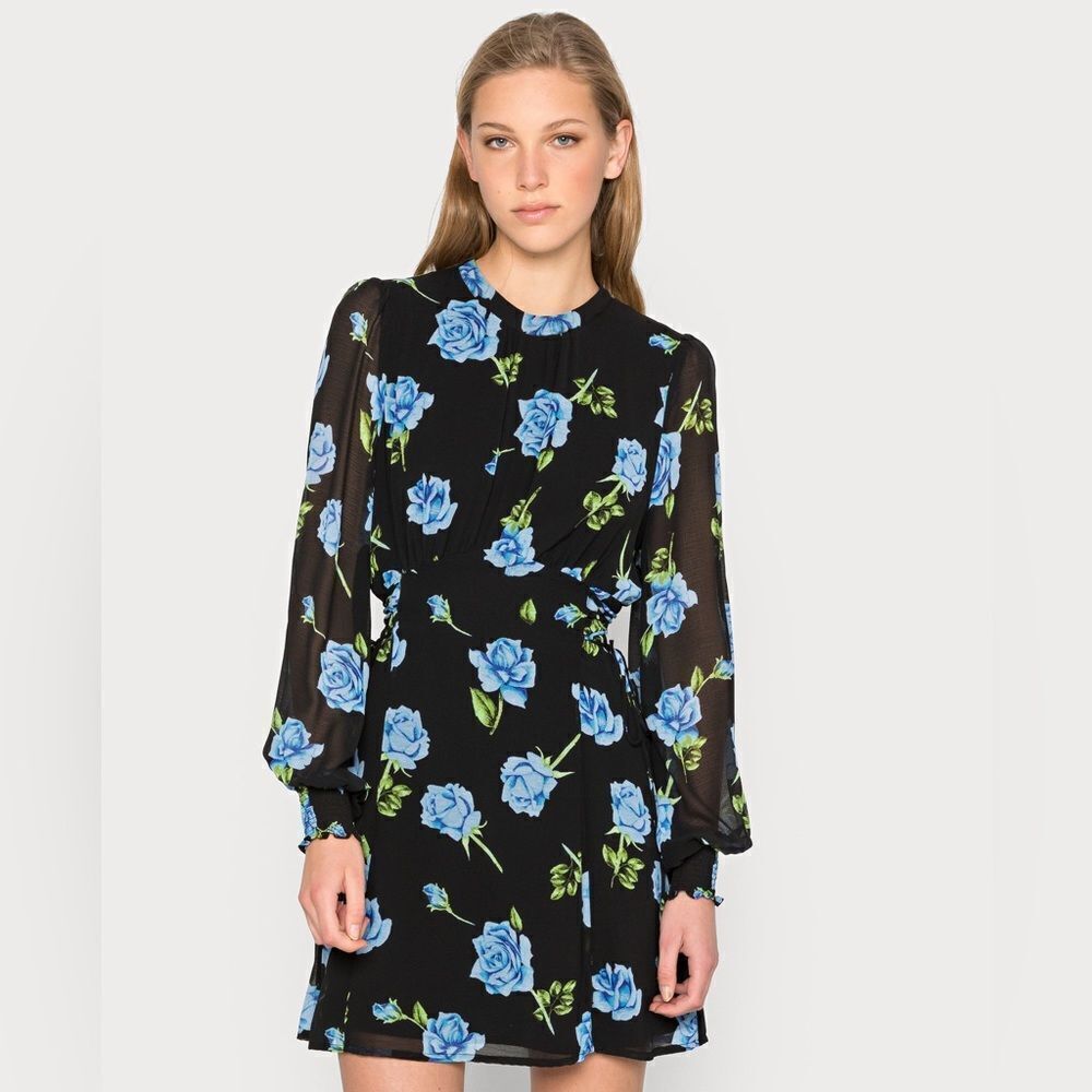 Free People Women Black Floral Samantha Lace Up Mini Dress W/ Xtra Button Sz XS